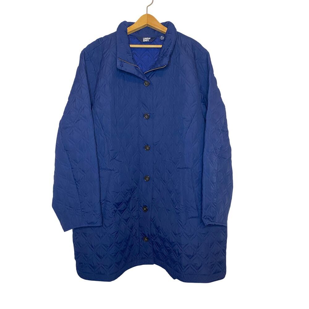 Lands‎ End Womens Blue Quilted Barn Chore Jacket Zip Button Preppy Plus Size 3X